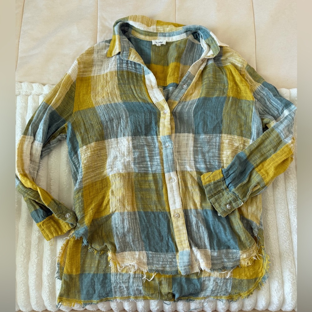 LA MIEL Checkered Shirt in Mustard and Teal